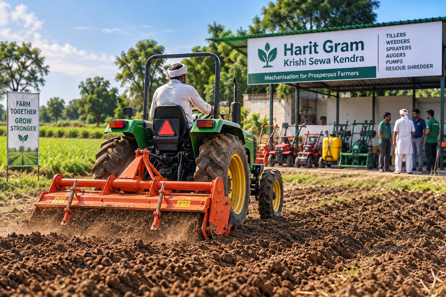 Tractor tilling a farm field